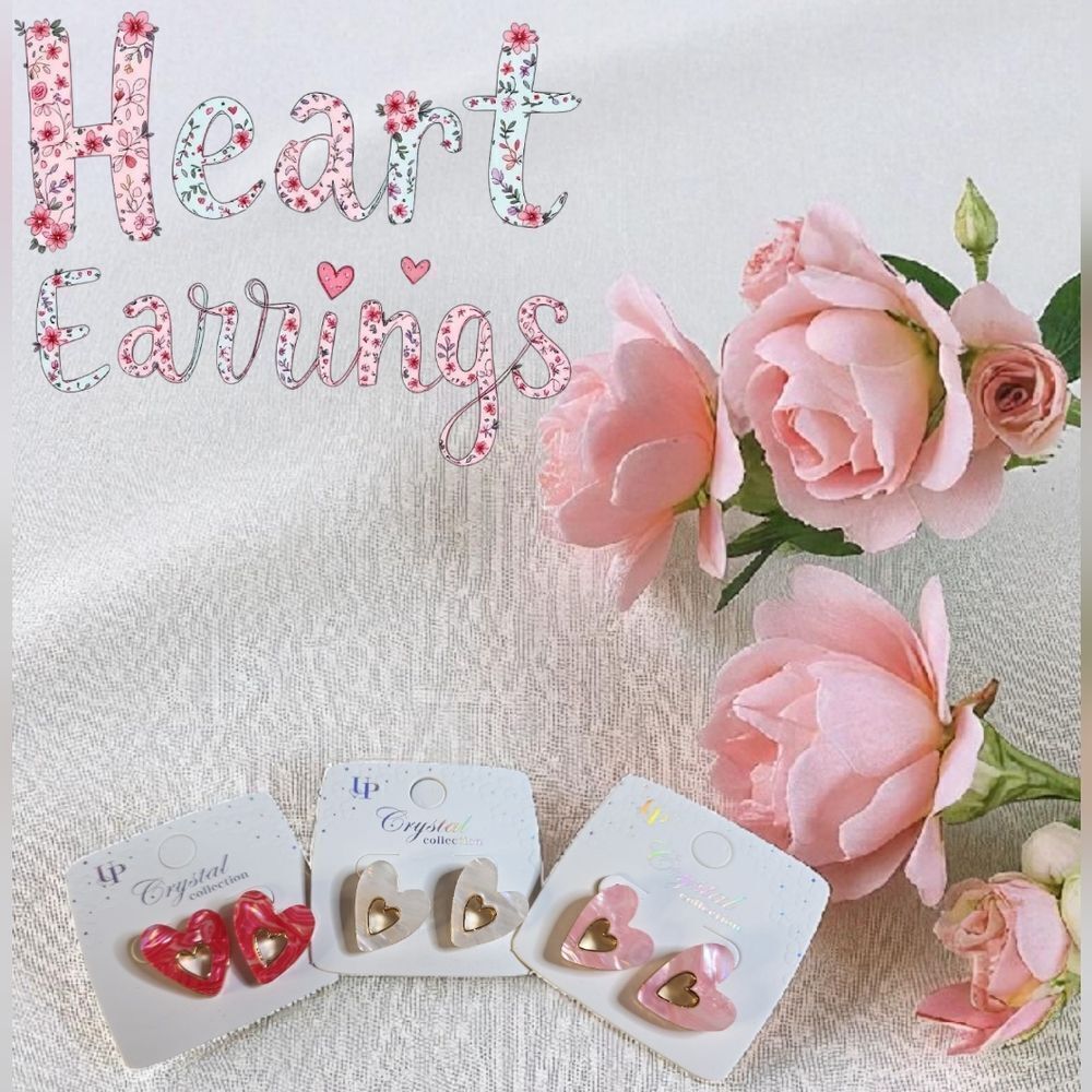 Crystal Marble Fashion Heart Earrings 3pack Set for Women New